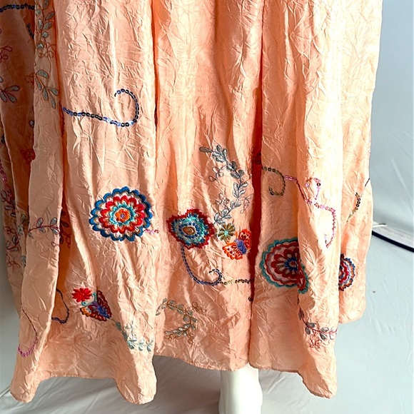 Chan Luu peach pink crinkle silk multicolor floral embroidered sequin boho skirt - Picture 7 of 15